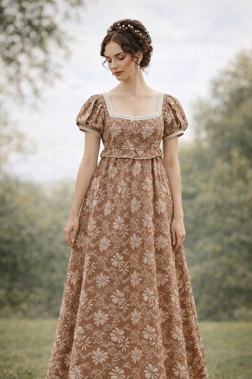 Retro Vintage Mittelalterlich Renaissance Bodenlang Kleid Ballkleid Kleid im Regency-Stil Puffärmel / Ballon Jacquard Blumen Kostüm Damen Halloween Karneval Abschlussball Hochzeit Maskerade Erwachsene 2026 - $55.99 –P10