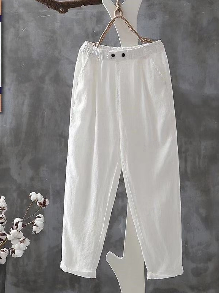 Mujer Lino de algodón sintético Pantalones Pantalones casuales Pantalones de verano Vacaciones Moda Ropa de calle Hasta el Tobillo Alta cintura Plano Bolsillo Cintura elástica Cómodo Rígido Diario 2026 - $16.49 –P3