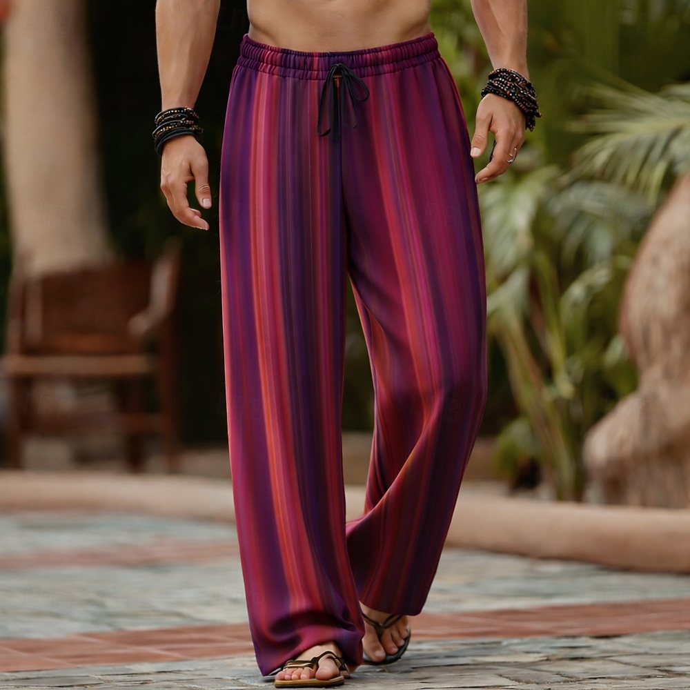 Bărbați Geometric Dungi Culoare gradient Pantaloni Pantaloni casual Pantaloni largi Talie medie Modă Casă În aer liber Vacanță Talie elastică cu șnur Pantaloni din material textil cu buzunare Var 2026 - $27.99 –P3