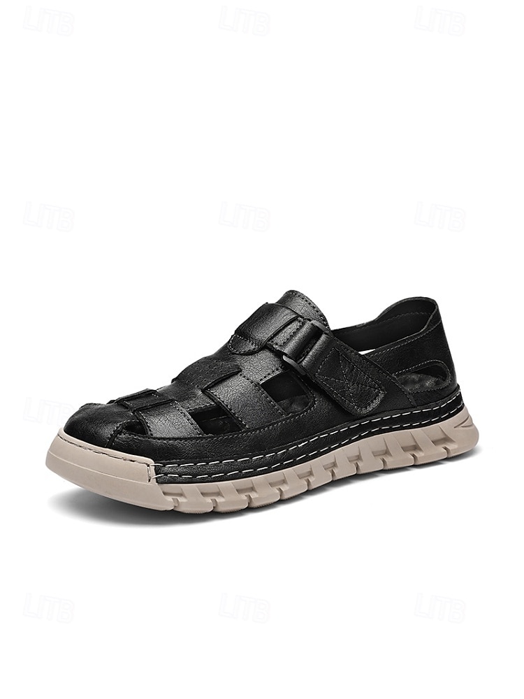 Sandálias masculinas de couro sintético para uso externo, com design respirável, ideais para férias de verão e passeios casuais. de 2026 por $46.99 –P5