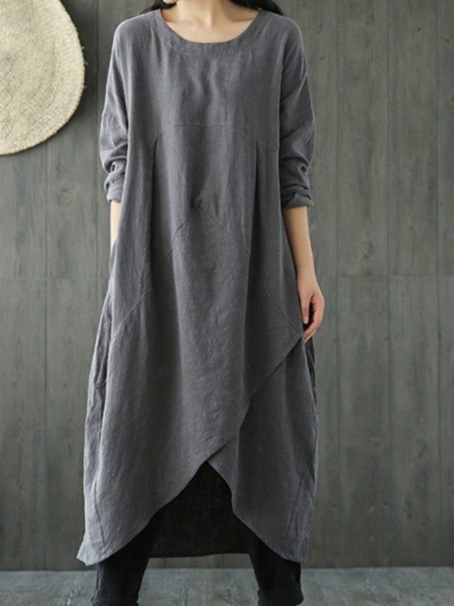 Women's Midi Dress Shift Dress Casual Daily Loose Fit Plain 3/4 Length Sleeve Crew Neck Black Green Gray Summer Fall Autumn 2026 - $24.99 –P8