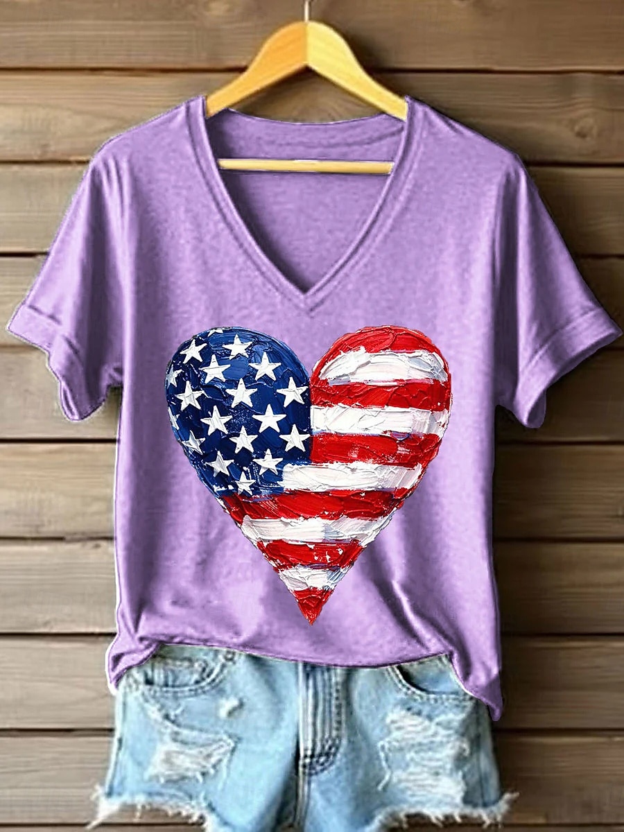 American Independence Day Women's T Shirt Print Graphic Flag Vintage Stylish Classic Short Sleeve V Neck Regular Tops Daily Blue Black White Pink Red Summer Spring 2026 - $21.99 –P3