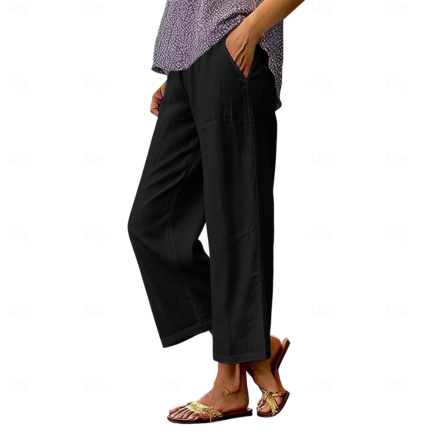 Per donna Gamba larga Pantaloni Pantaloni casual Vacanza Moda Streetwear Lunghezza intera Vita Alta Semplice Tasca Elastico in vita Confortevole Traspirante Inelastico Quotidiano Vacanza Streetwear del 2026 a $10.49 –P9