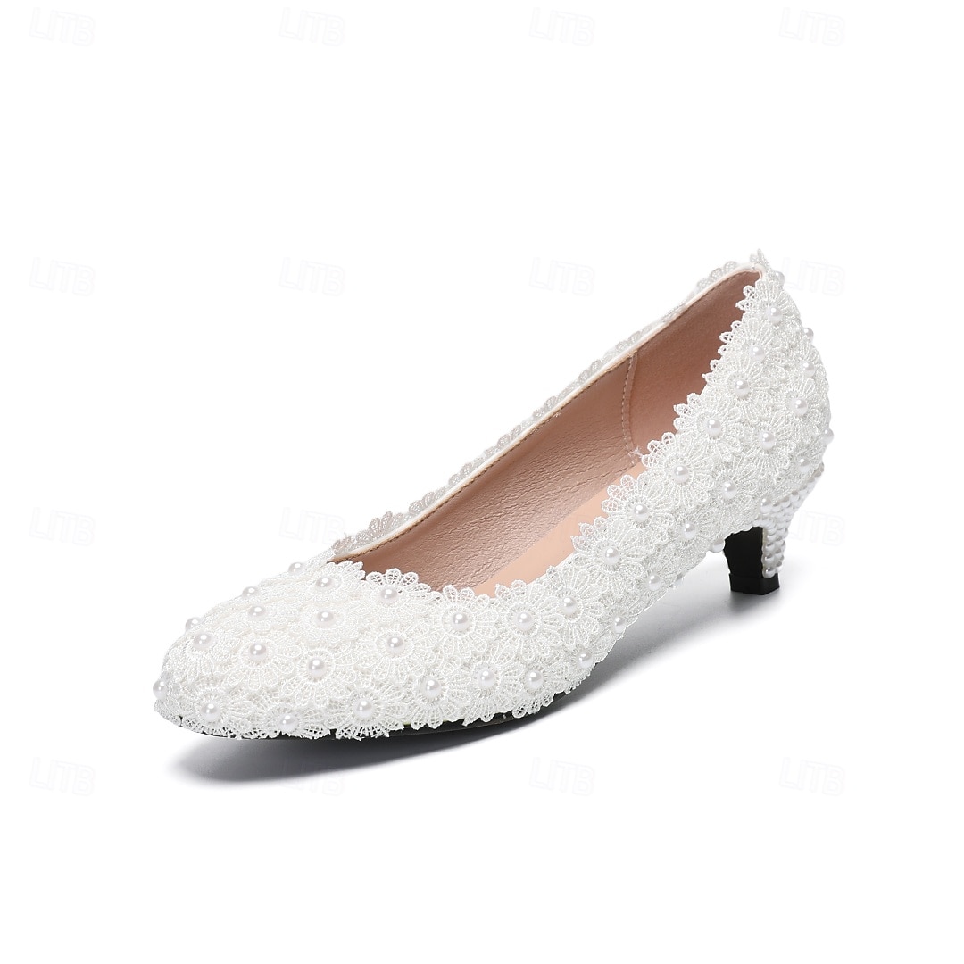 Zapatos de tacón bajo con cuentas de marfil para mujer, elegantes zapatos de novia para bodas en la ciudad. 2026 - $46.99 –P4