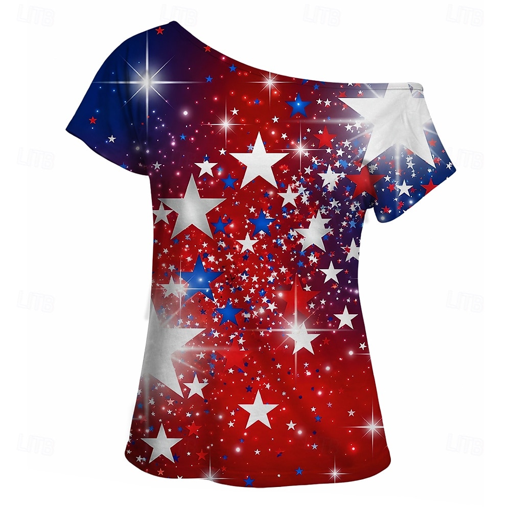 250º Aniversário EUA Retro Vintage Anos 80 Japonesa/Curta Assimétrico Mangas curtas Fantasia Mulheres 4 de julho Dia da Independência Adulto Camiseta de 2026 por $18.99 –P3