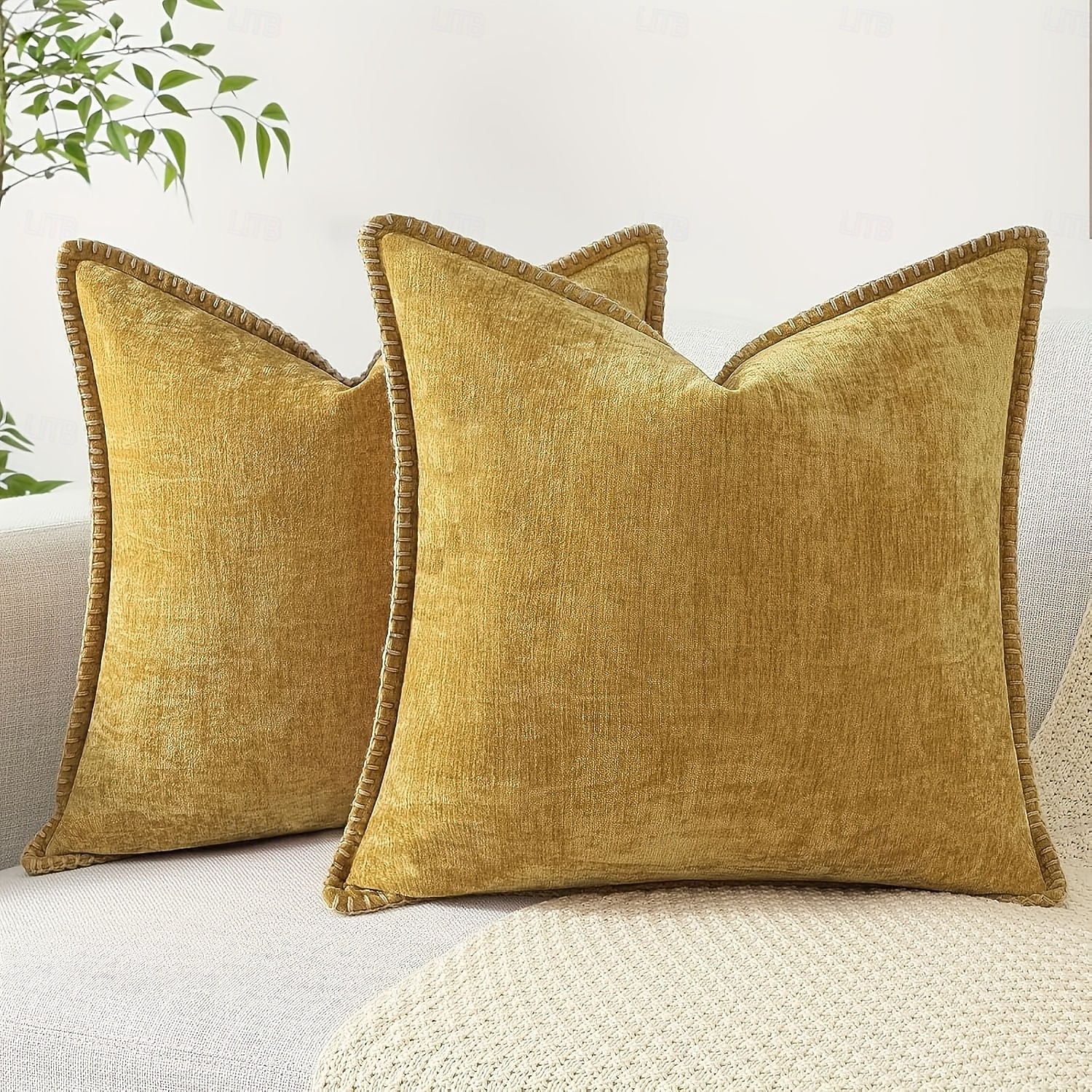 2026年 シェニール三角ステッチクッションカバー、ソファベッド用装飾ソフトクッションカバー  コレクション – $13.99 –P2