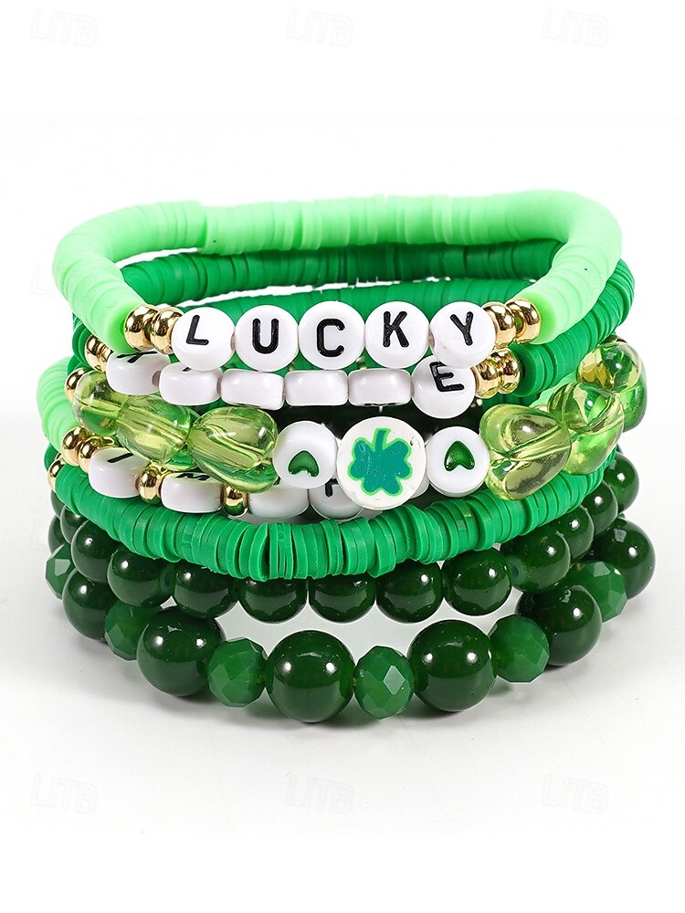 Set de brățări cu mărgele pentru femei de Ziua Sfântului Patrick, brățări cu pandantive din rășină și aliaj, bijuterii cu litere irlandeze cu trifoi în mai multe stiluri, perfecte pentru parade de sărbători, petreceri și ținute festive 2026 - $9.99 –P11