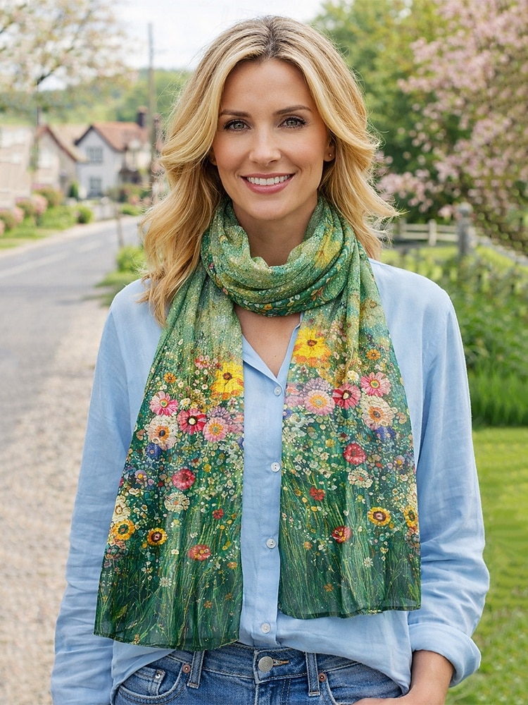 Женский шарф из полиэстера с изображением клевера, изготовленный из дышащего шифона, с зеленым узором в виде клевера, идеально подходит для Дня Святого Патрика и повседневной носки. 2026 - MXN $319.52 –P1