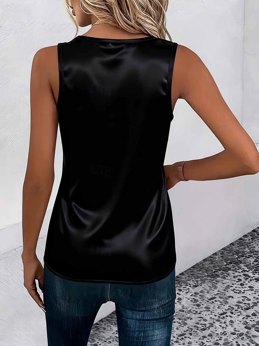 בגדי ריקוד נשים עליונית טנק חולצה חולצה ללא שרוולים אחיד מסוגנן קלסי מודרני ללא שרוולים צווארון V חולצות רגילות יומי חגים ליציאה כסף שחור שמפניה קיץ אביב 2026 - $21.99 –P7