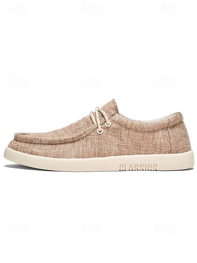 Miesten beigenväriset espadrille-slip-on-kengät, pehmeä kangaspäällinen, rento mukavuuspohja, rento ulkoilutyyli lomalle, kävelyyn ja matkustamiseen 2026 - $34.99 –P15