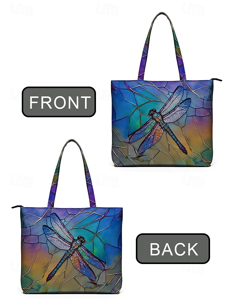 2026年 女性用ポリエステルトートバッグ、大容量、ジッパー開閉、トンボプリント、複数のデザイン、休暇や普段使いに最適  コレクション – $18.99 –P7