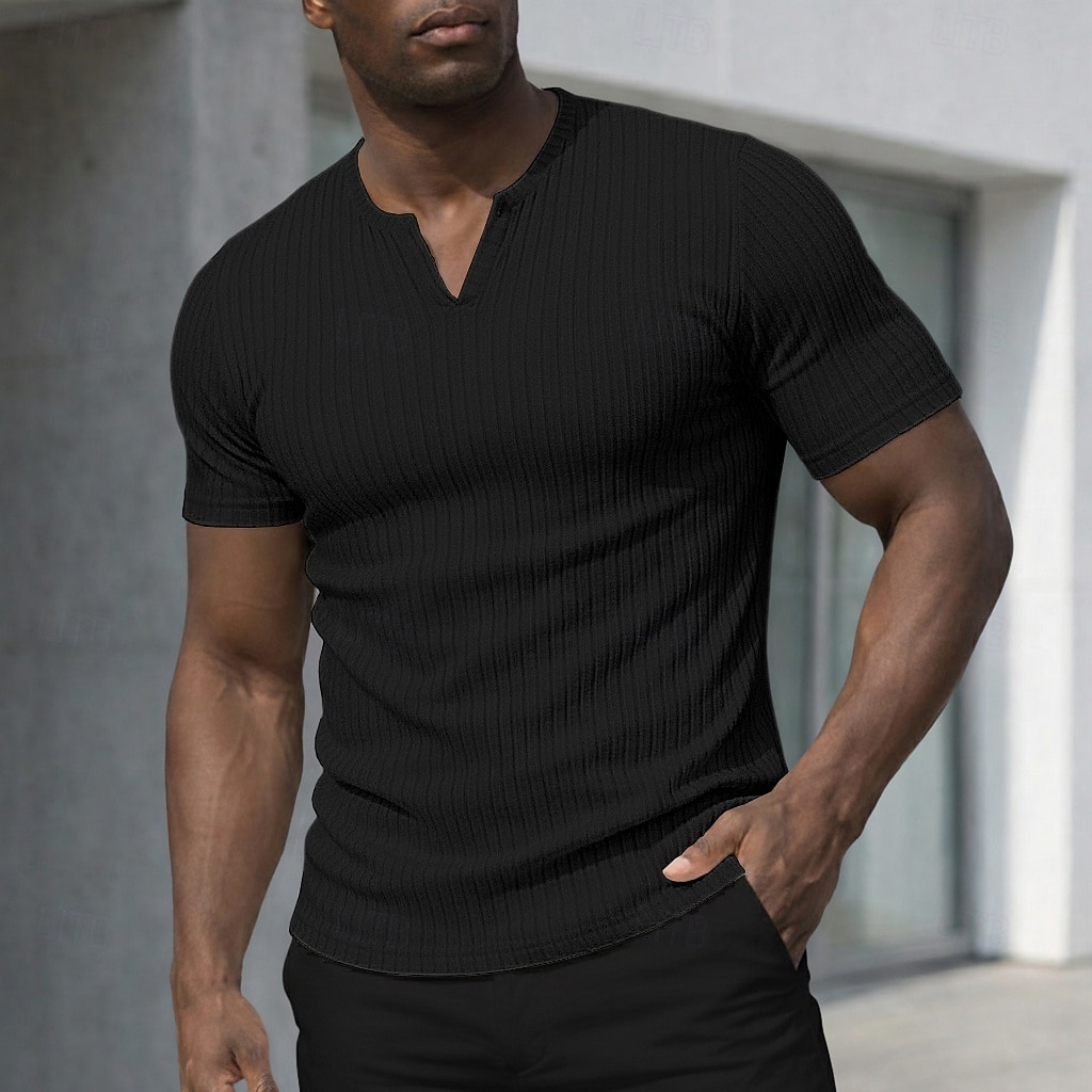 Per uomo Maglietta Canotta Muscolare Maglietta a Maglia a Coste Manica Corta Maniche Corte Scollo a V Con intaglio Estate Primavera Tutte le stagioni Semplice Testurizzato Striscia di Fossa Moda del 2026 a $21.99 –P8