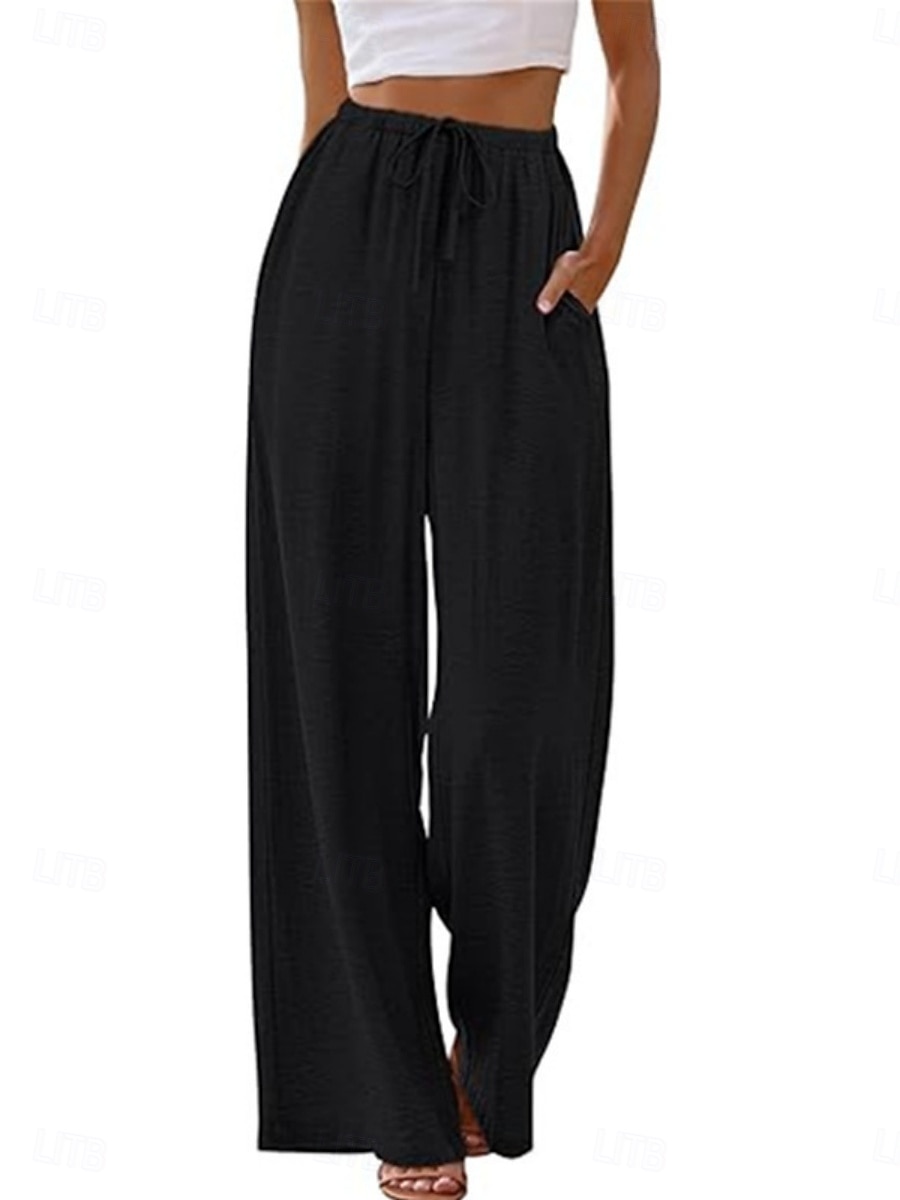 Pentru femei Pantaloni Pantaloni casual Drept Modă Șic Stradă De Bază Lungime totală Talie Înaltă Simplu Cordon Buzunar Talie elastică Comfortabil Inelastic Zilnic Vacanță Stradă Negru Bleumarin 2026 - $22.99 –P6