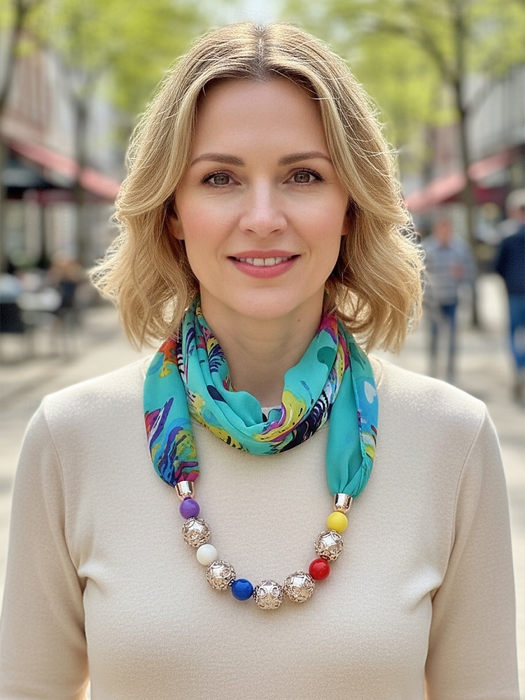 Damhalsband i bohemisk chiffong, mjuk polyesterhalsduk med blommönster och pärlhänge, lätt modeaccessoar för kvinnor, perfekt för vardagskläder, semester och resor. 2026 - $11.99 –P3