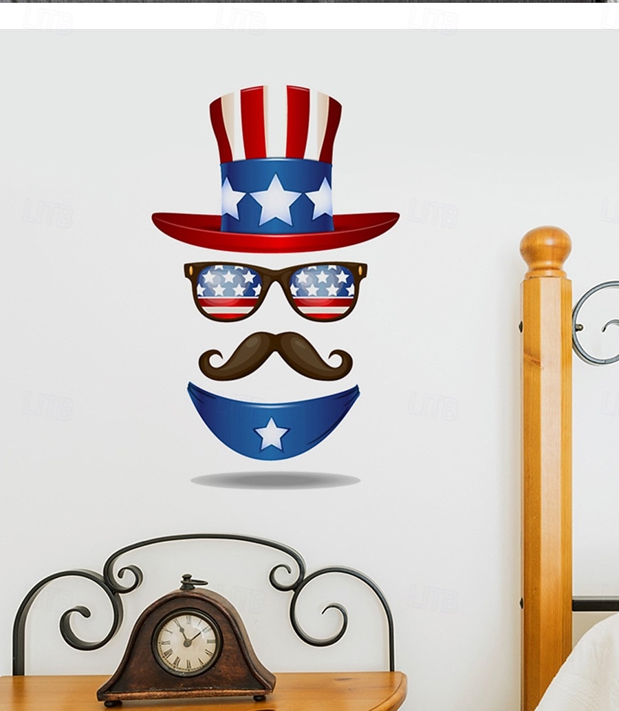 2-pakning med patriotisk dørklistremerke til uavhengighetsdagen 4. juli, veggklistremerker med onkel Sam-hatt, solbriller og bart, rød, hvit og blå, selvklebende dekor til hjemmekontor, 2026 - $16.99 –P2