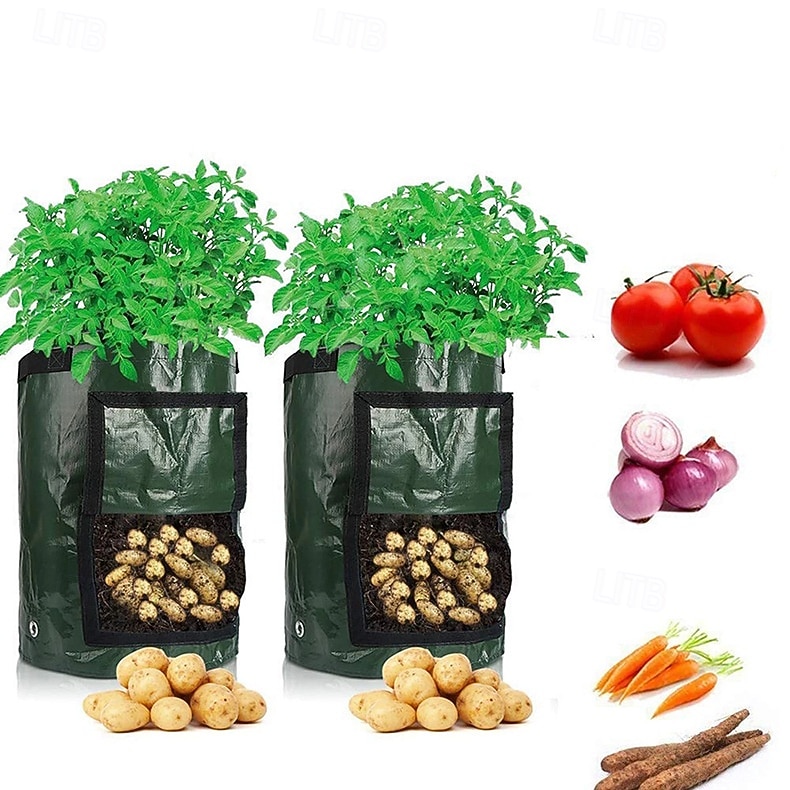 2-pack grönsaksodlingsbehållare PE-behållare, potatisodlingspåsar, 10 gallon med klaff och handtag, krukor för lök, frukt, tomat och morötter 2026 - $22.99 –P8