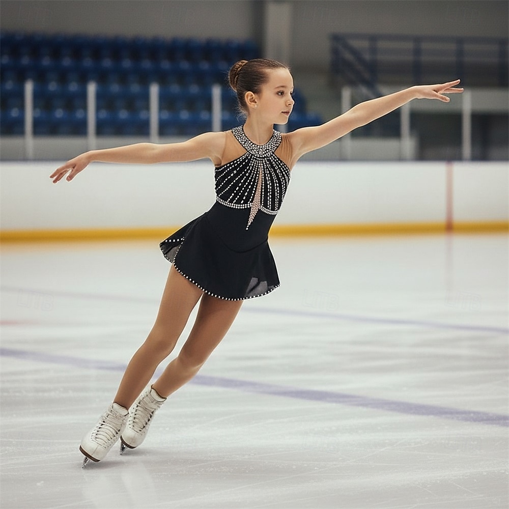 Vestido de patinaje artístico Chica Patinaje Sobre Hielo Vestidos Negro Rosa Azul Retazos Borlas Elástico Entrenamiento Competición Ropa de Patinaje Clásico Cristal / Strass Sin Mangas Patinaje sobre 2026 - $201.89 –P1