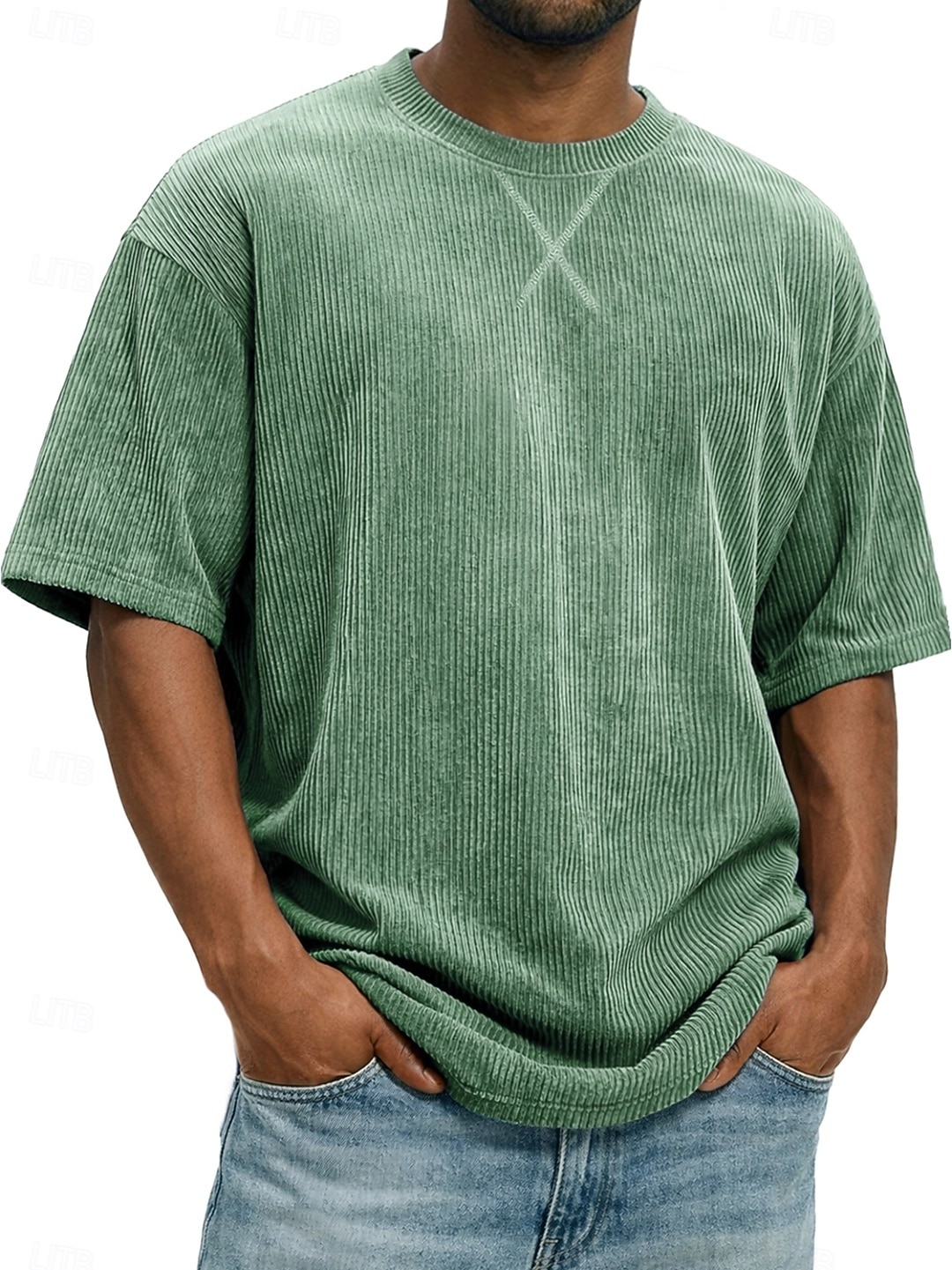 Herren T Shirt Cordhemd T-Shirt Kurzarm Rundhalsausschnitt Sommer Frühling Einfarbig Gestreift Grubenstreifen Mode Basic Weich Kord Urlaub Straße Alltagstauglich Schwarz Weiß Hellgrün Top T-Shirt für 2026 - $20.99 –P2