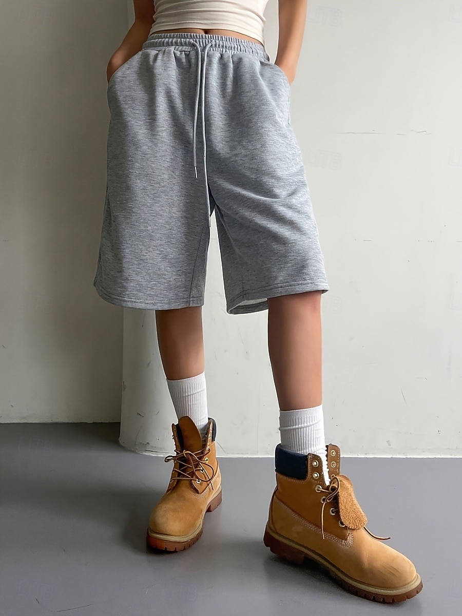 Women's Bermuda shorts Capri shorts Chinos Shorts Vacation Fashion Streetwear Knee Length High Waist Plain Drawstring Pocket Elastic Waist Comfort Breathability Comfortable Micro-elastic Stretchy 2026 - $12.99 –P5