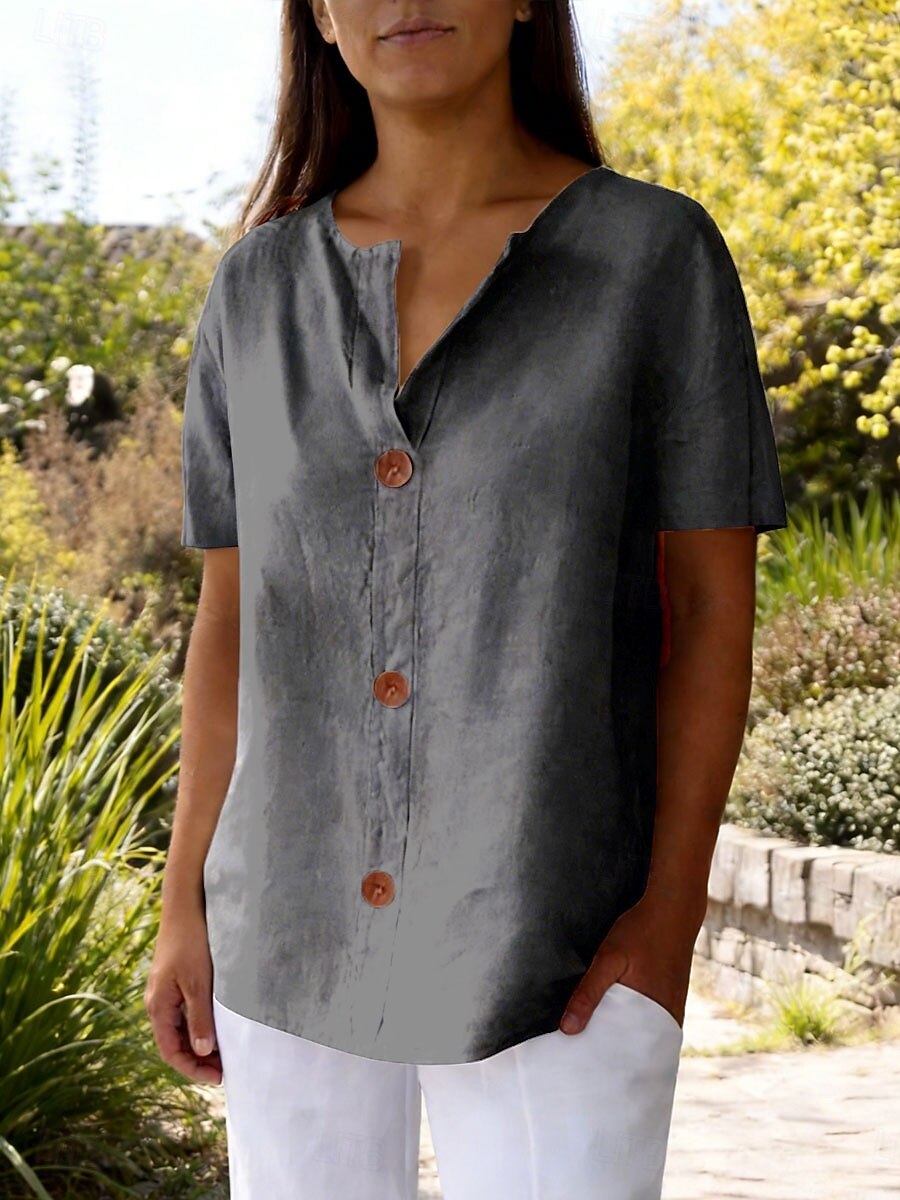 Per donna Camicia Estiva Camicia casual Blusa Tinta unica Elegante Essenziale Casual Manica Corta Scollo a V Top Regolari Quotidiano All'aperto Ferie Blu Giallo Rosso Grigio Estate Primavera Autunno del 2026 a $27.99 –P3