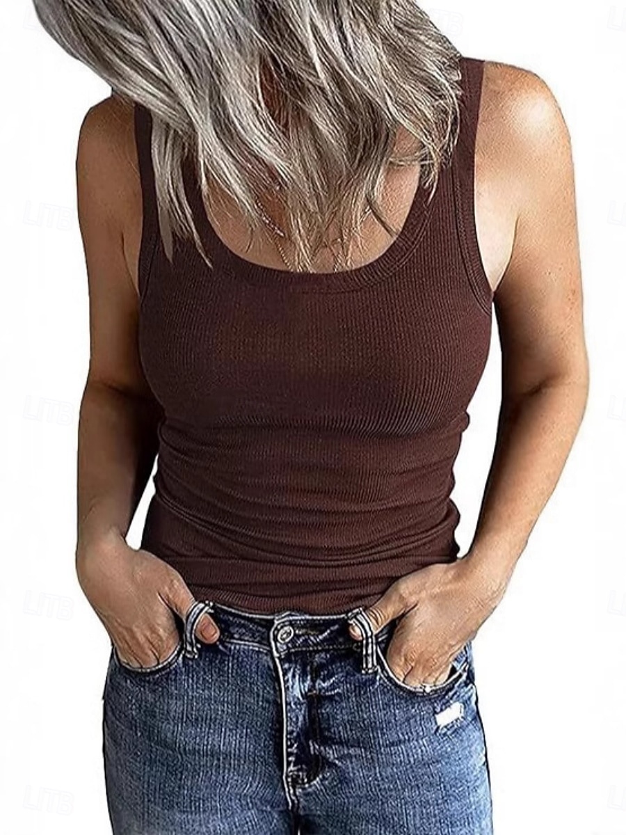 Dames Blouse Effen Actief Casual Mouwloos Vierkante hals Normale tops Dagelijks Feestdagen Uitgaan blauw Zwart Wit Wijn Rood Zomer Lente 2026 - $11.49 –P3