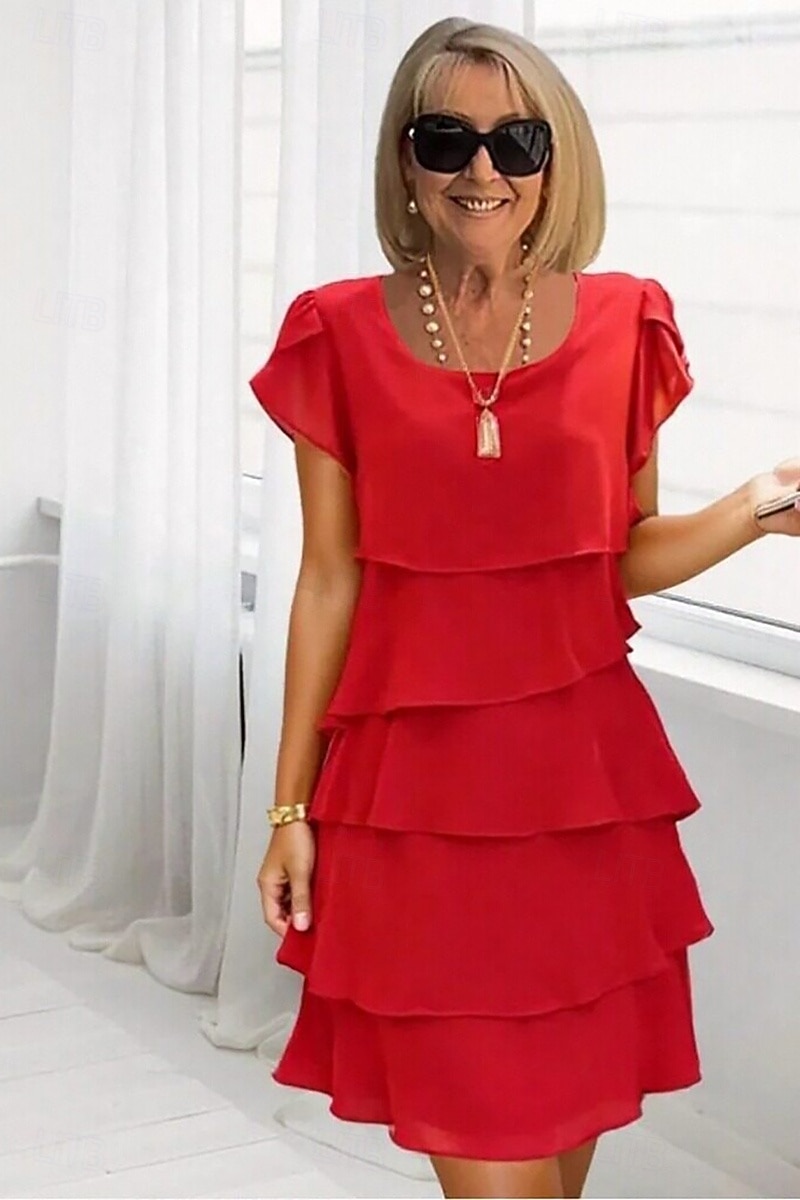 Dámské Mini šaty Koktejlky Šaty pro svatební hosty Šifonové šaty Stupňovité šaty Elegantní Večerní oslava Rande Jdeme ven Běžný Čistá barva Krátký rukáv Tričkový Černá Podzim 2026 - $24.99 –P4