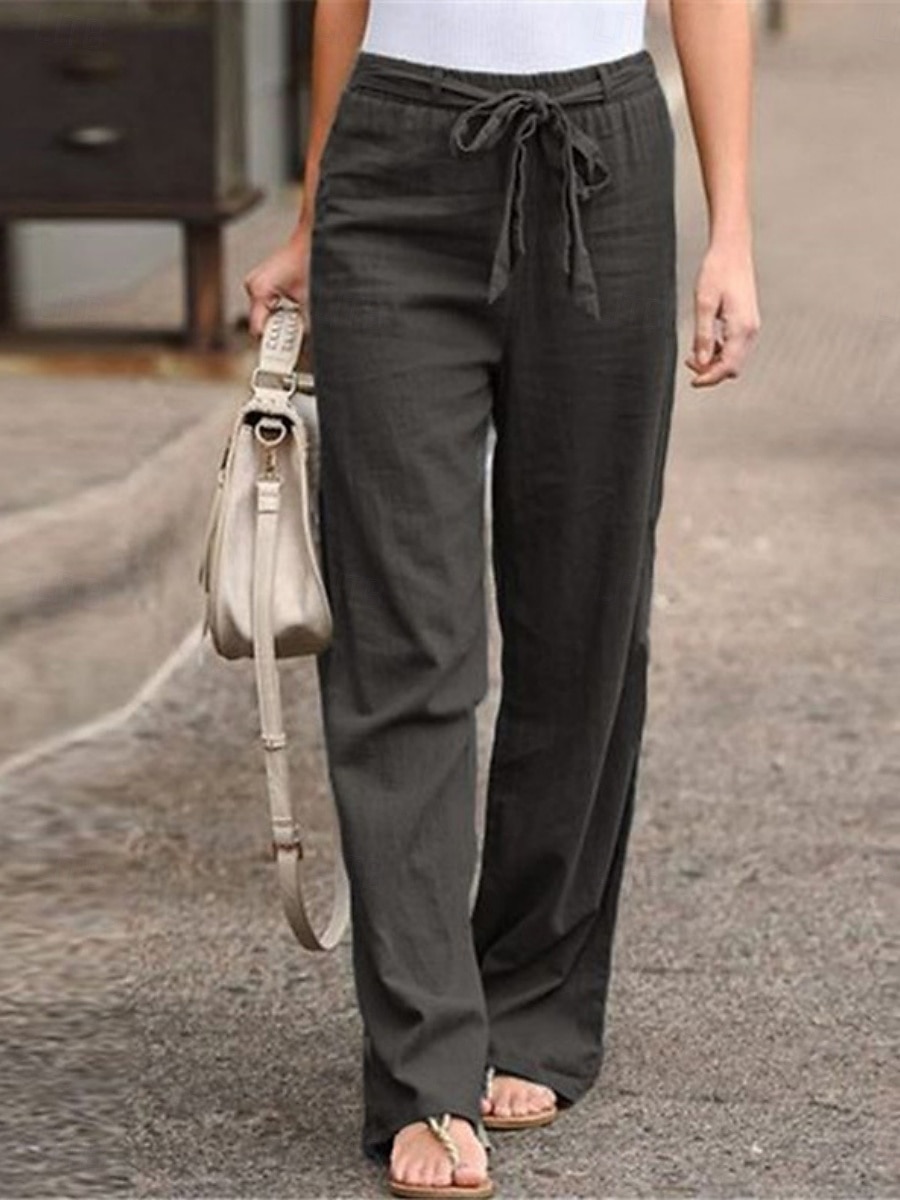 Dam Brett skaft Långbyxor Casual byxor Semester Mode Streetwear Fullängd Hög midja Slät Snörning Ficka Elastisk midja Komfort Oelastisk Dagligen Semester Gata Svart Vit Marinblå Grön Sommar Vår Höst 2026 - $19.99 –P6