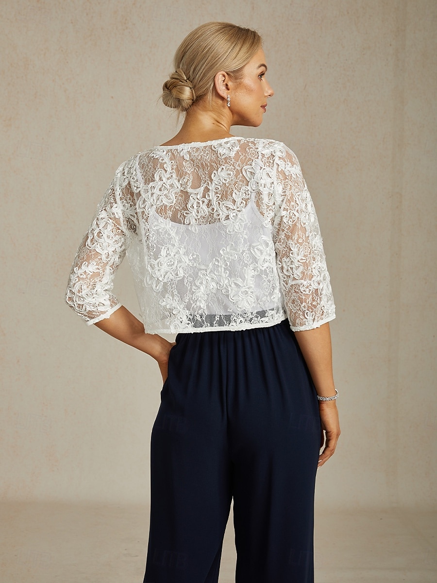 Per donna Giacca Matrimonio Pizzo Floreale Casual / Quotidiano Elegante Capispalla Manica 3/4 Estate Bianco S del 2026 a $68.99 –P2