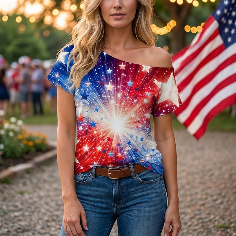 250-årsjubileum i USA Retro / vintage 1980erne T-skjorte Enskuldret Korte ermer Kostyme Dame 4. juli Uavhengighetsdagen Voksne T-Trøye 2026 - $18.99 –P1