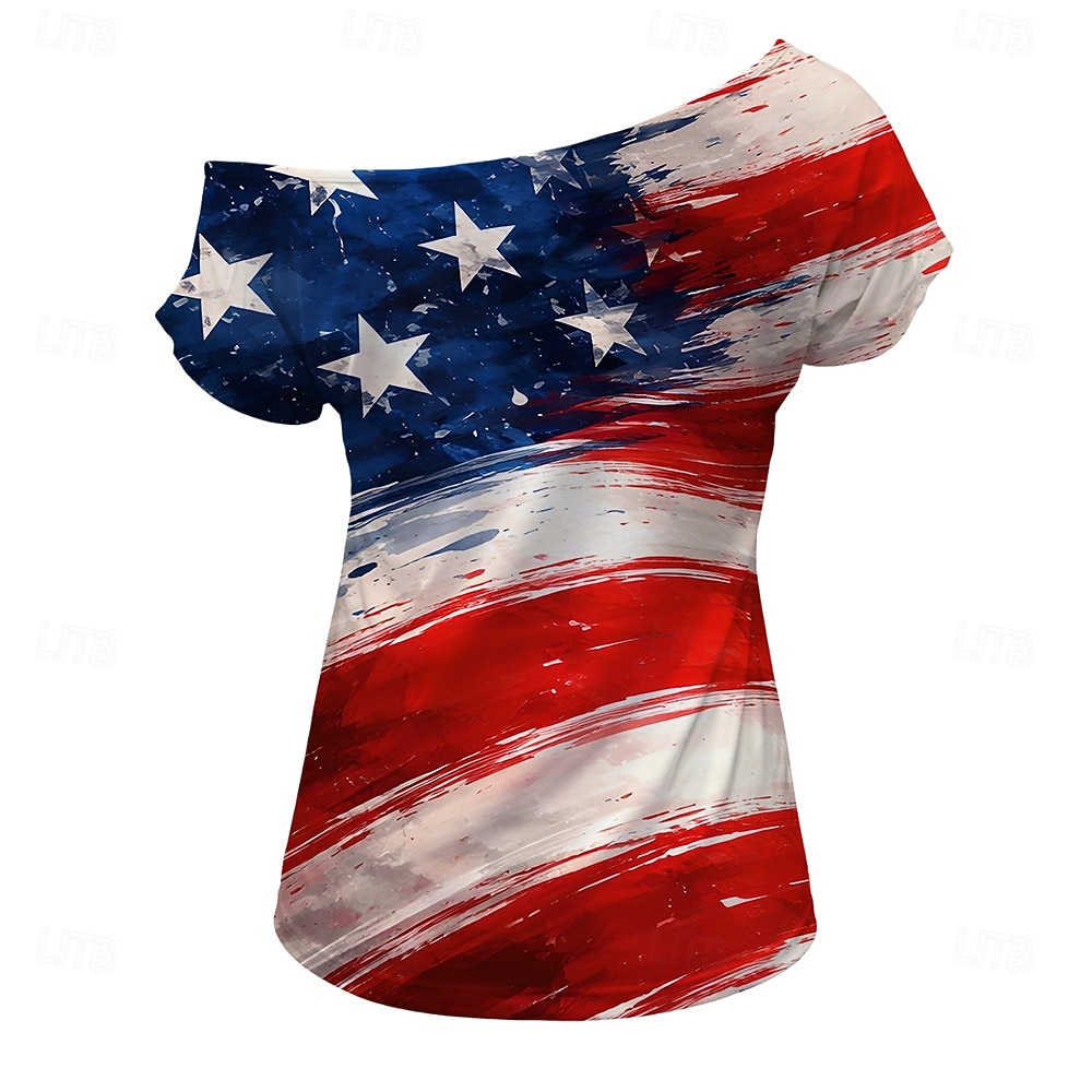 250ή Επέτειος ΗΠΑ Ρετρό / Βίντατζ Δεκαετία '80 Κοντομάνικο Ένας Ώμος Κοντά μανίκια Σημαία ΗΠΑ Φανταχτερή Φόρεμα Γυναικεία 4η Ιουλίου Ημέρα της ανεξαρτησίας Ενηλίκων Φανέλα 2026 - $18.99 –P4