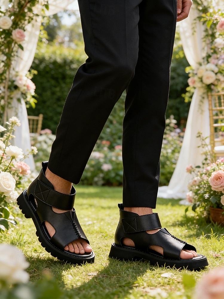 Eleganta bröllopssandaler i konstläder för män, bekväma och snygga formella skor för bröllop, perfekta för sommarfester 2026 - $69.99 –P1
