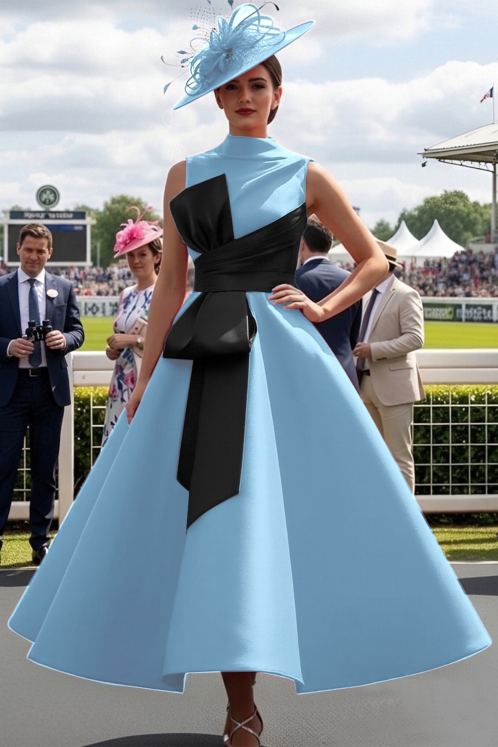 Haine Bal Lungime Gleznă Rochii de bal Rochii de seara Rochie De Bal Rochie formală Elegant 1950 Bloc de Culoare Fără manșon Gât Înalt Bal Invitat la nunta Satin cu Arc 2026 - $164.99 –P7