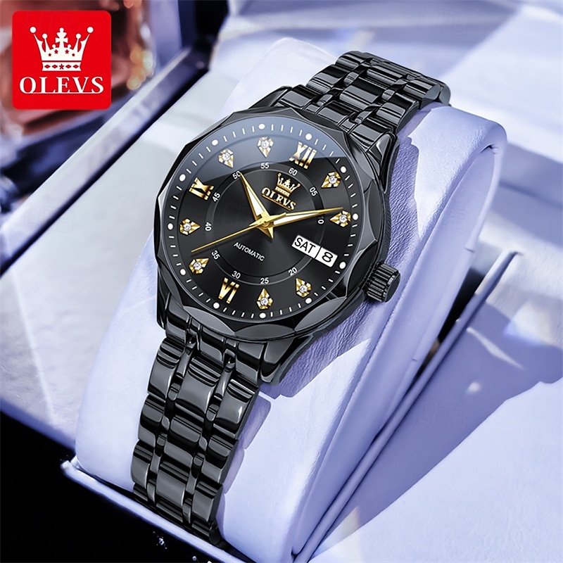 New Olevs Brand Ladies' Business Watch With Luminous Display, Calendar And Week Indication, Fully Automatic Mechanical Movement, Diamond-Set Rhombus Shape, Water-Resistant, Suitable For Casual And Spo 2026 - $94.99 –P1