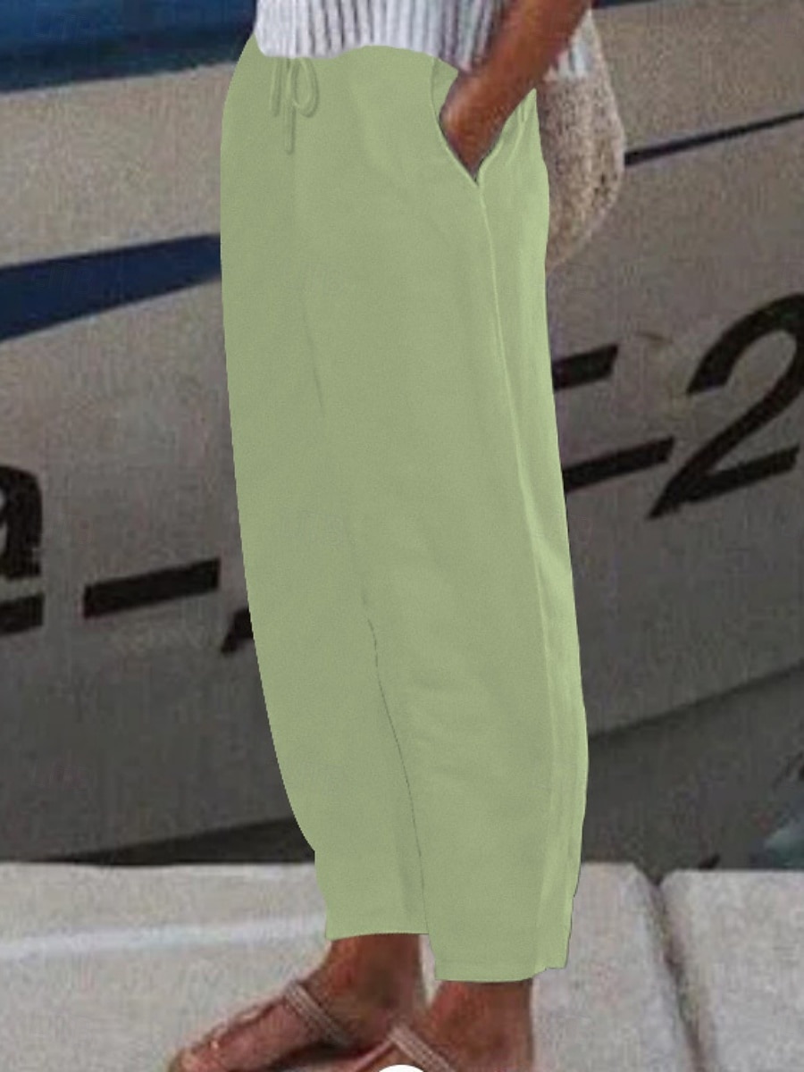 Femmes Chinos Pantalon d'été Droit Mode Streetwear Occasionnel Longueur complète Taille haute Uni Avec Poches Ceinture Élastique Confortable Confort Doux Élastique Extérieur Vacances Rue Bleu Noir de 2026 ? $18.99 –P6