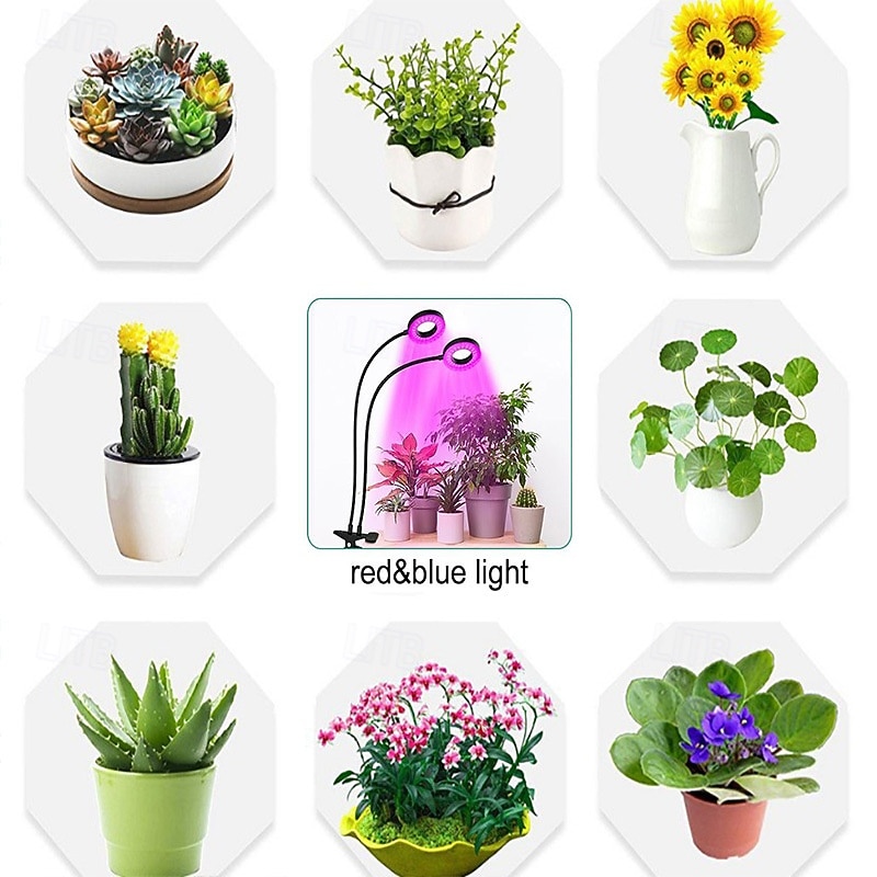 2026年 1/2/3/4ヘッドクリップオンLED植物育成ライト、フルスペクトル、48個のLEDビーズ、タイマー、調光可能な明るさ、5V USB電源、屋内緑植物、水耕栽培、野菜、温室、多肉植物  コレクション – $18.49 –P5
