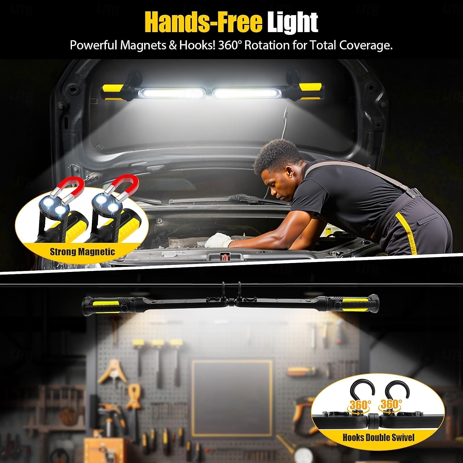 Lampă de lucru pentru mecanic, LED 2400lm, reîncărcabilă 4400mah, magnetică, lanternă de lucru sub capotă cu cârlige pentru reparații/inspecții/garaj/atelier/urgență auto 2026 - $131.99 –P7