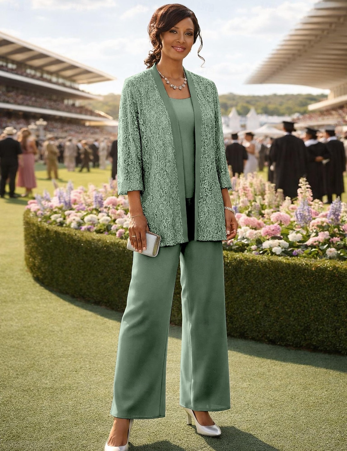 Dreiteilig Knöchellänge Brautmutterkleid Dreiviertelarm Rundausschnitt Party Glanz & Glamour Hochzeitsgast Hochzeitsfeier Familientreffen Chiffon Spitze mit Paillette Einfarbig 2026 - $164.99 –P6