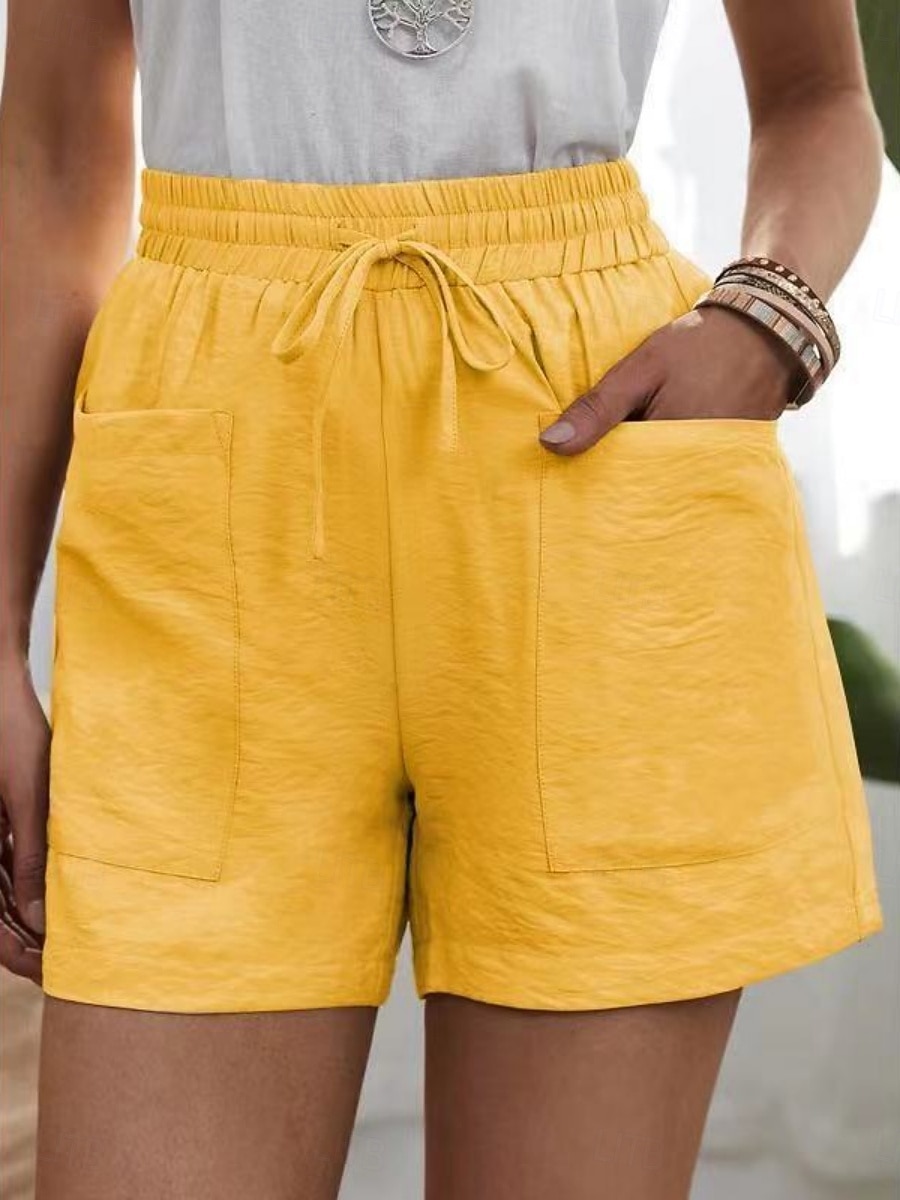 Women's Linen-feel Pants Chinos Shorts Summer Shorts Vacation Fashion Streetwear Short High Waist Plain Pocket Elastic Waistband Comfy Comfort Soft Stretchy Outdoor Street Blue White Yellow Pink 2026 - $17.49 –P3