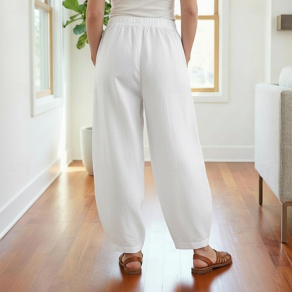 Dam Byxor av linne i bomull Kinesiska Sommarbyxor underbyxor Semester Streetwear Grundläggande Fullängd Medium Midja Slät Ficka Elastiskt midjeband Bekväm Komfort Microelastisk Dagligen Utomhus Gata 2026 - $49.99 –P18