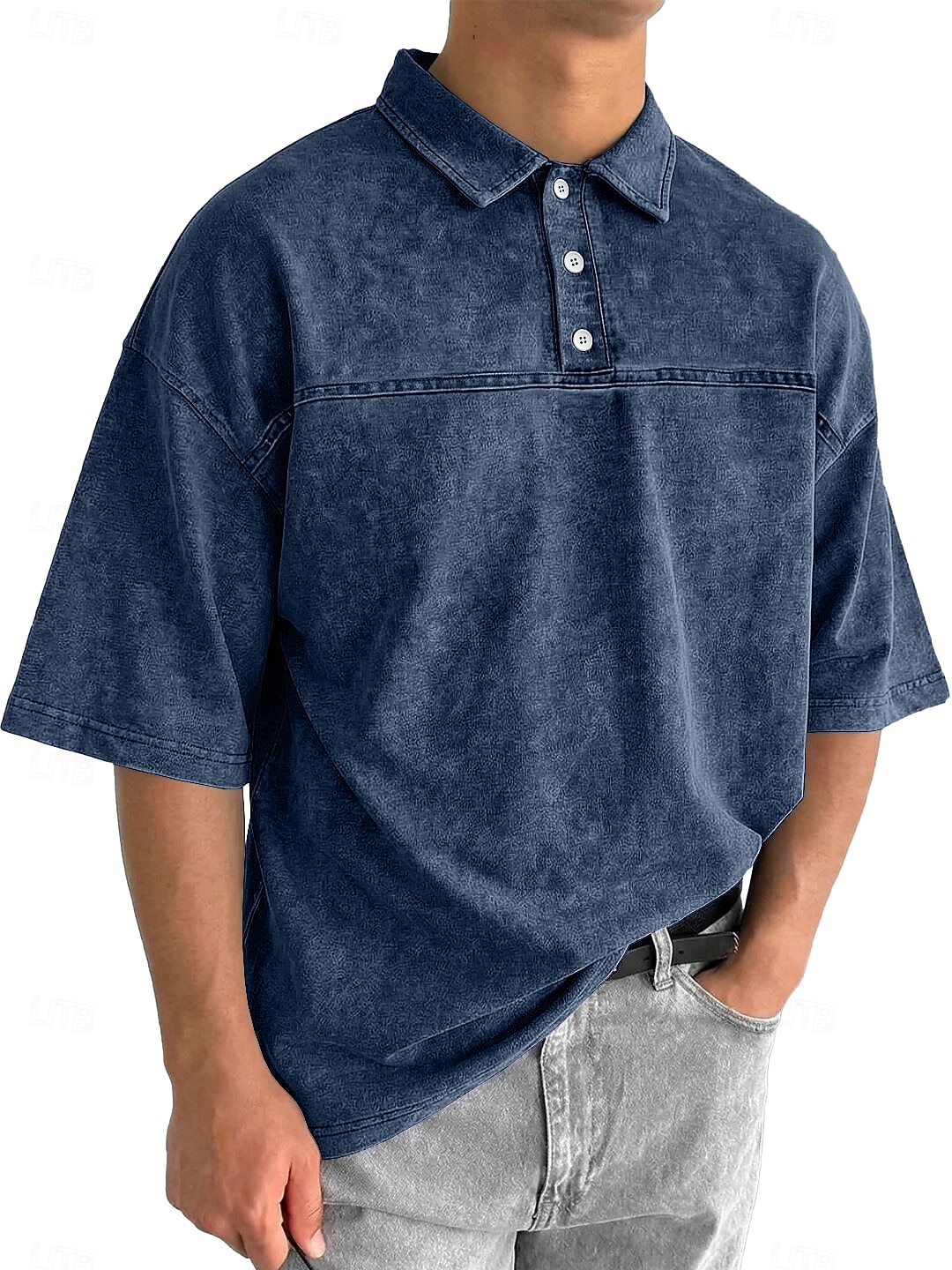 SoftFade™ Heren Zuurwas Shirt Katoen Polo Shirt Casual Zakelijk Ribbel Polo Kraag Korte Mouwen Mode Basic Effen Kleur Kleurblokken Knopen Gewassen Lente  Herfst Loose Fit Zwart Marineblauw 2026 - $31.99 –P4
