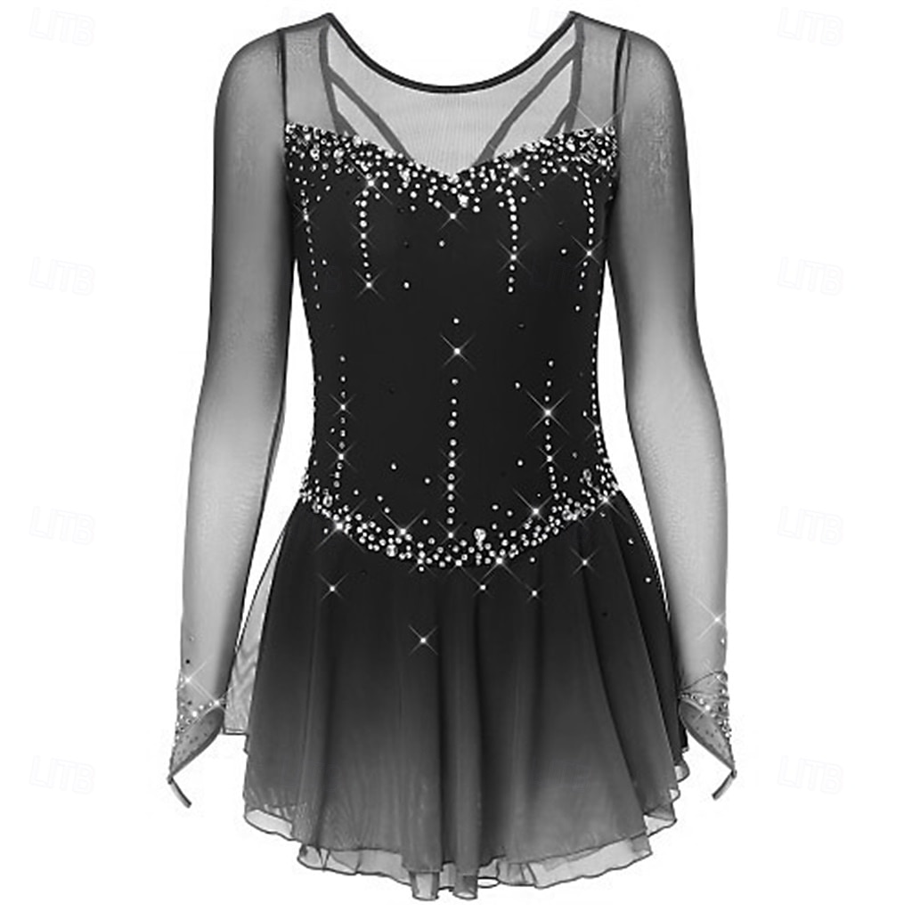 Vestido de patinaje artístico Chica Patinaje Sobre Hielo Vestidos Negro Blanco Amarillo Retazos Costura asimétrica Elástico Entrenamiento Competición Ropa de Patinaje Clásico Cristal / Strass Manga 2026 - $241.49 –P4