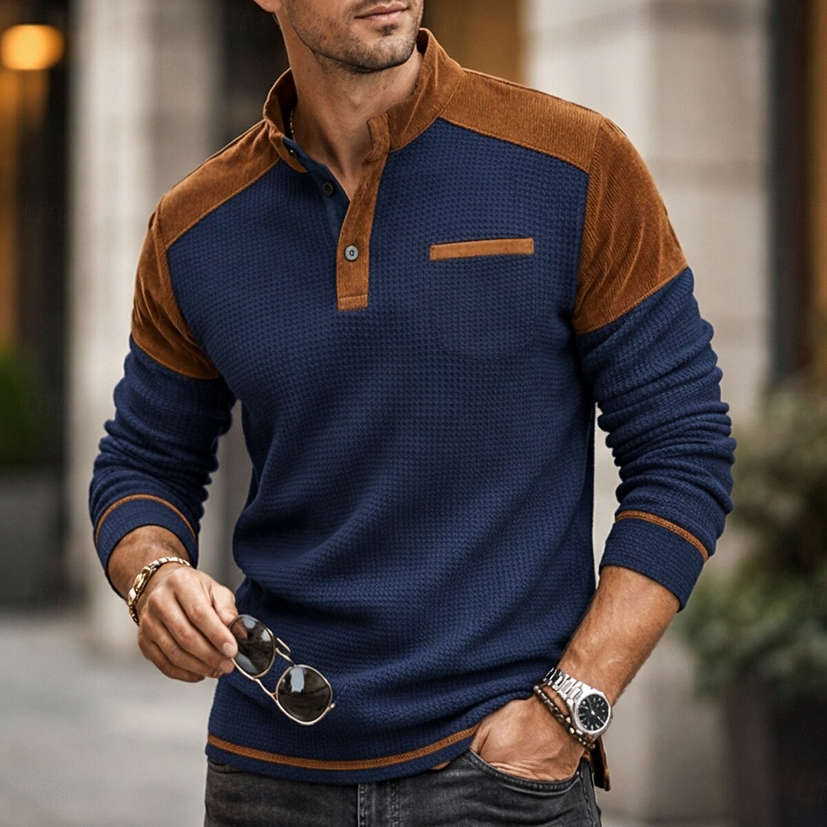 Per uomo Maglietta Waffle Maglietta Maglia Henley a nido d'ape Manica Lunga Henley Primavera & Autunno Tinta unica Tradizionale / Vintage Moderno Blocco di colore Puro Casuale Casa All'aperto Nero del 2026 a $22.99 –P3