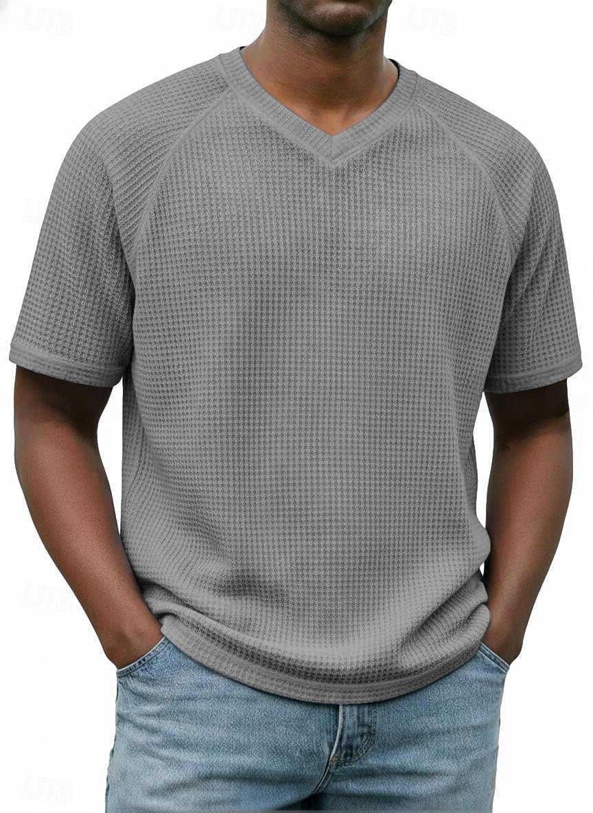 Homme Tee-shirt Gaufre T-shirt Manche Courte Col en V Été Printemps Toutes saisons Couleur Unie Mode Designer Occasionnel Basique Manche raglan Occasionnel Quotidien Extérieur Bleu Ciel Blanc T-shirt de 2026 ? $19.99 –P6