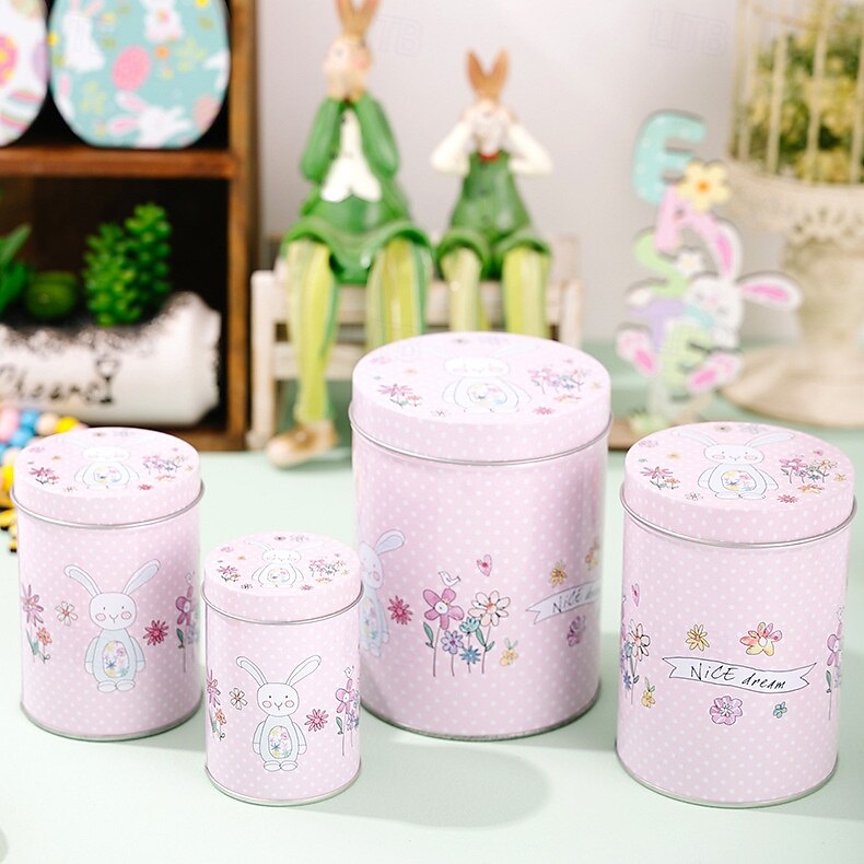 4pcs/set Easter Pink Bunny Tin Storage Bucket, Metal Rabbit Candy Gift Packaging Can, Empty Treat Container Box 2026 - $17.99 –P8