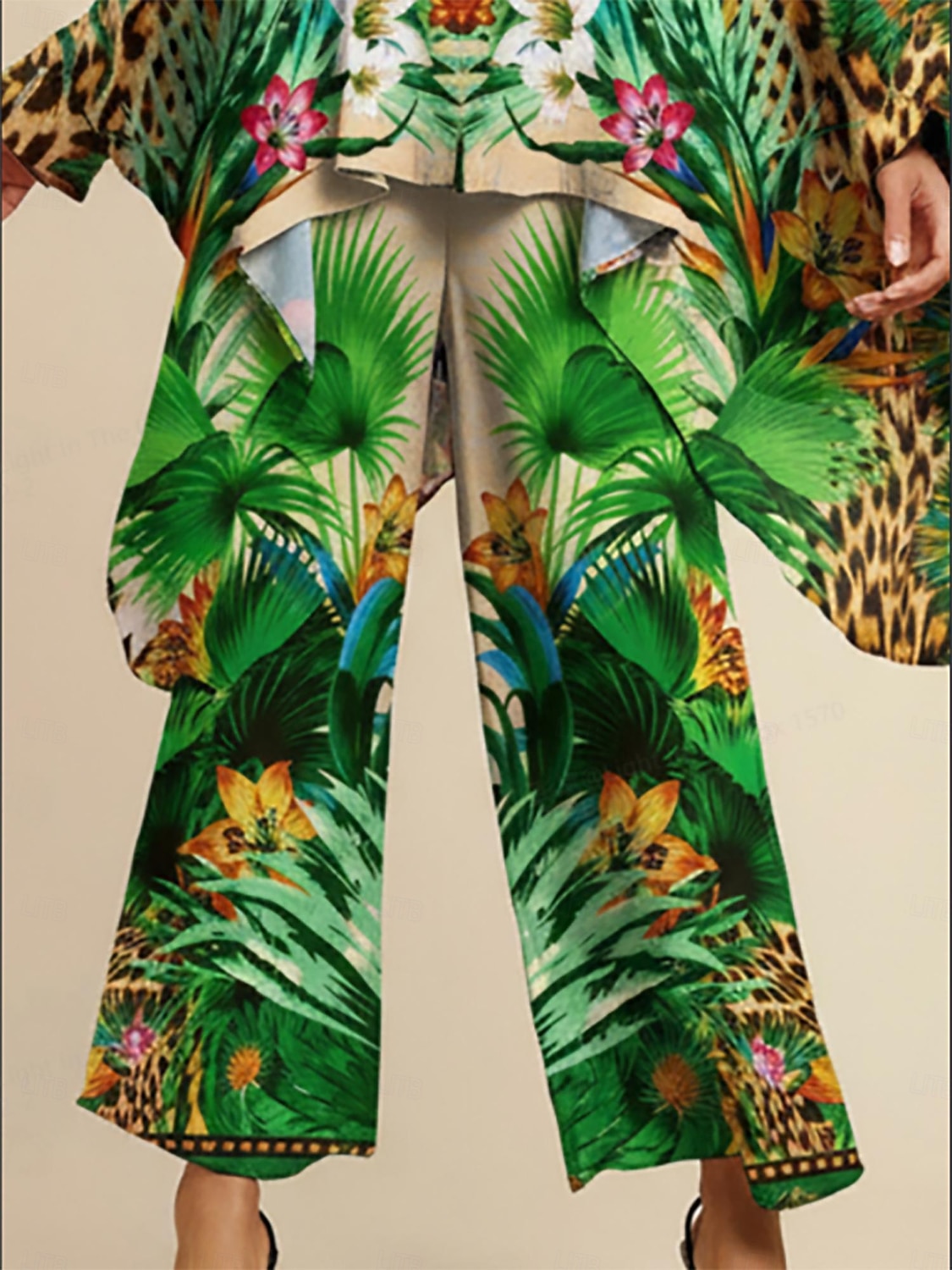 тропическое искушение: струящиеся шифоновые брюки с широкими штанинами 2026 - $73.99 –P1