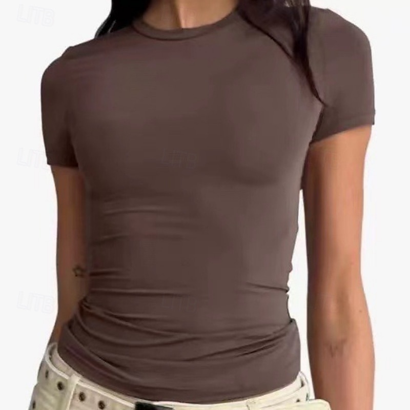 Confezioni multiple Confezione da 3 Femminile Girocollo Manica Corta Nero + bianco + grigio Maglietta Semplice Casuale Quotidiano Poliestere Estate del 2026 a $28.99 –P12