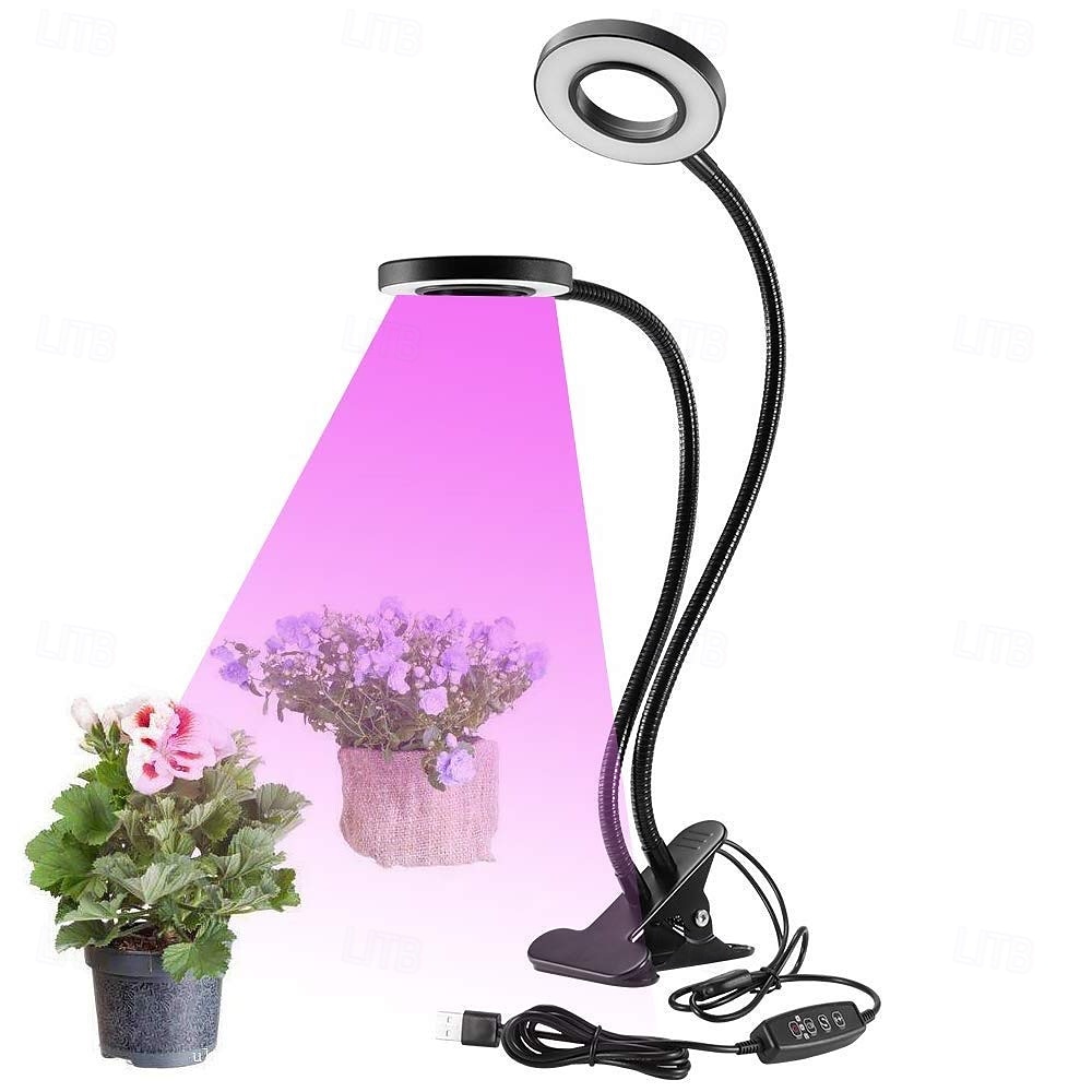 Luminária de LED para cultivo de plantas com 1/2/3/4 LEDs, espectro completo, 48 LEDs, temporizador, brilho ajustável, alimentação USB 5V, ideal para plantas de interior, hidroponia, hortaliças, de 2026 por $18.49 –P6