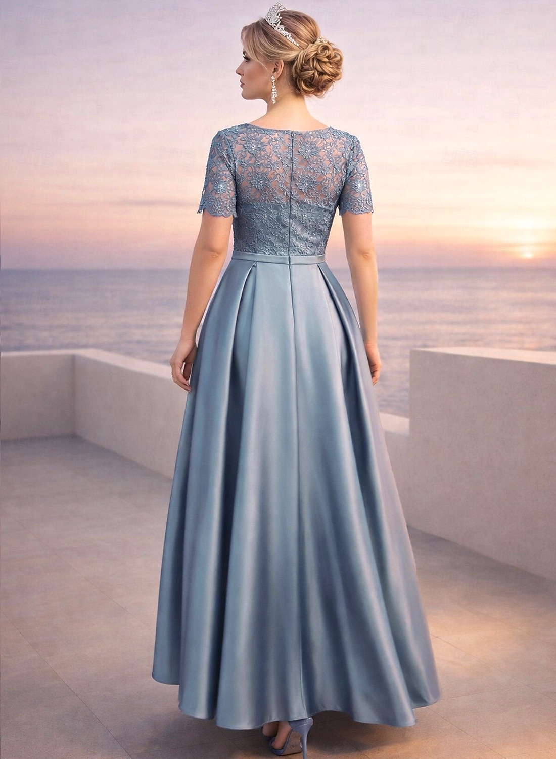 Corte A Hasta el Suelo Vestido de Fiesta Vestido Cóctel Vestido Invitada Boda Vestido de Madrina Manga Corta Escote Barco Elegante Sencillo Minimalista Formal Invitado a la boda Satén con Encaje 2026 - $160.99 –P2