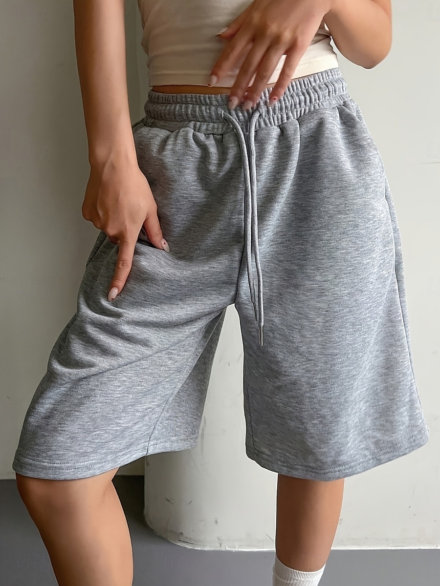 Women's Bermuda shorts Capri shorts Chinos Shorts Vacation Fashion Streetwear Knee Length High Waist Plain Drawstring Pocket Elastic Waist Comfort Breathability Comfortable Micro-elastic Stretchy 2026 - $12.99 –P6