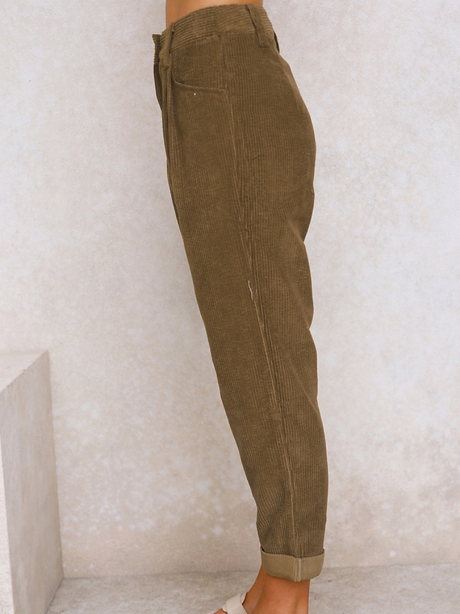 Dames Broek Corduroybroek Vrijetijdsbroek Recht Modieus Streetwear Basic Volledige lengte Hoge taille Effen Zak Comfortabel Inelastisch Dagelijks Vakantie Straat Zwart Wit Marineblauw Oranje Lente 2026 - $22.99 –P10
